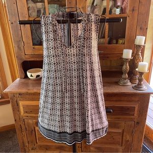 Rafaella Women's Tunic Top Blouse Black Tan Geometric Print Stretch Size Small